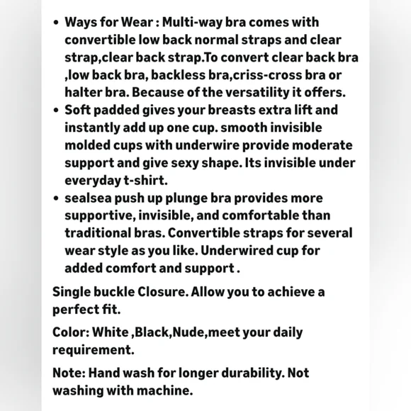 Sealsea Convertible Deep Plunge Low Back Beige Bra Size 36C - Picture 6 of 15